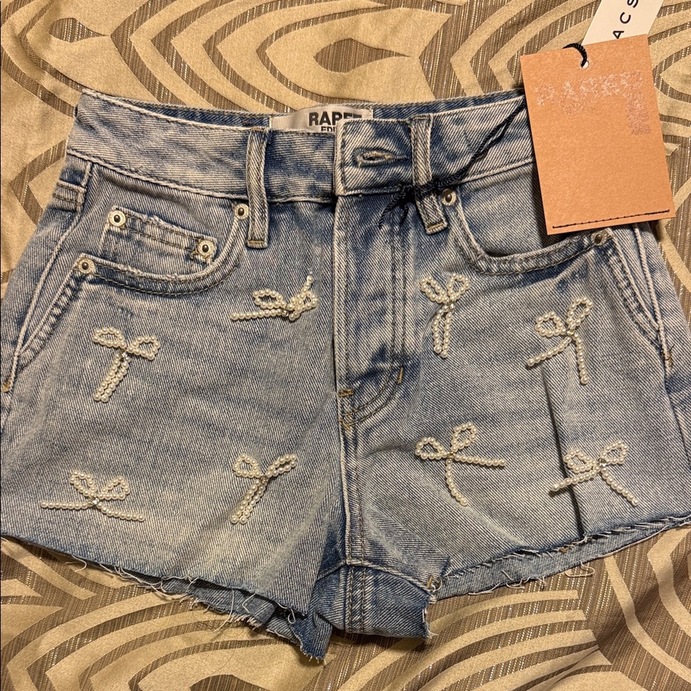 Women Jean Shorts with Bow Details - Light Blue Pacsun